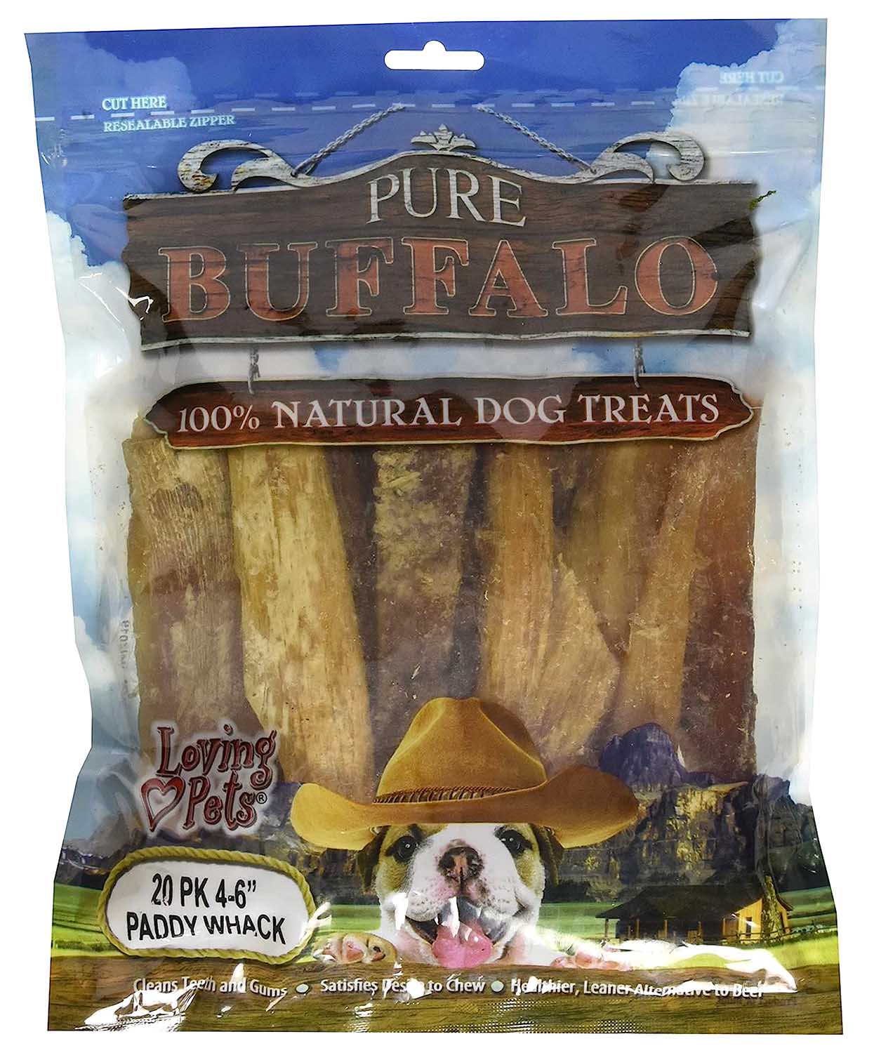 Pure Buffalo Dog Chews, 6" Backstrap Tendon, Natural Dental Treats, Long-Lasting Chews, Grass-Fed, Free-Range, 20 Pack