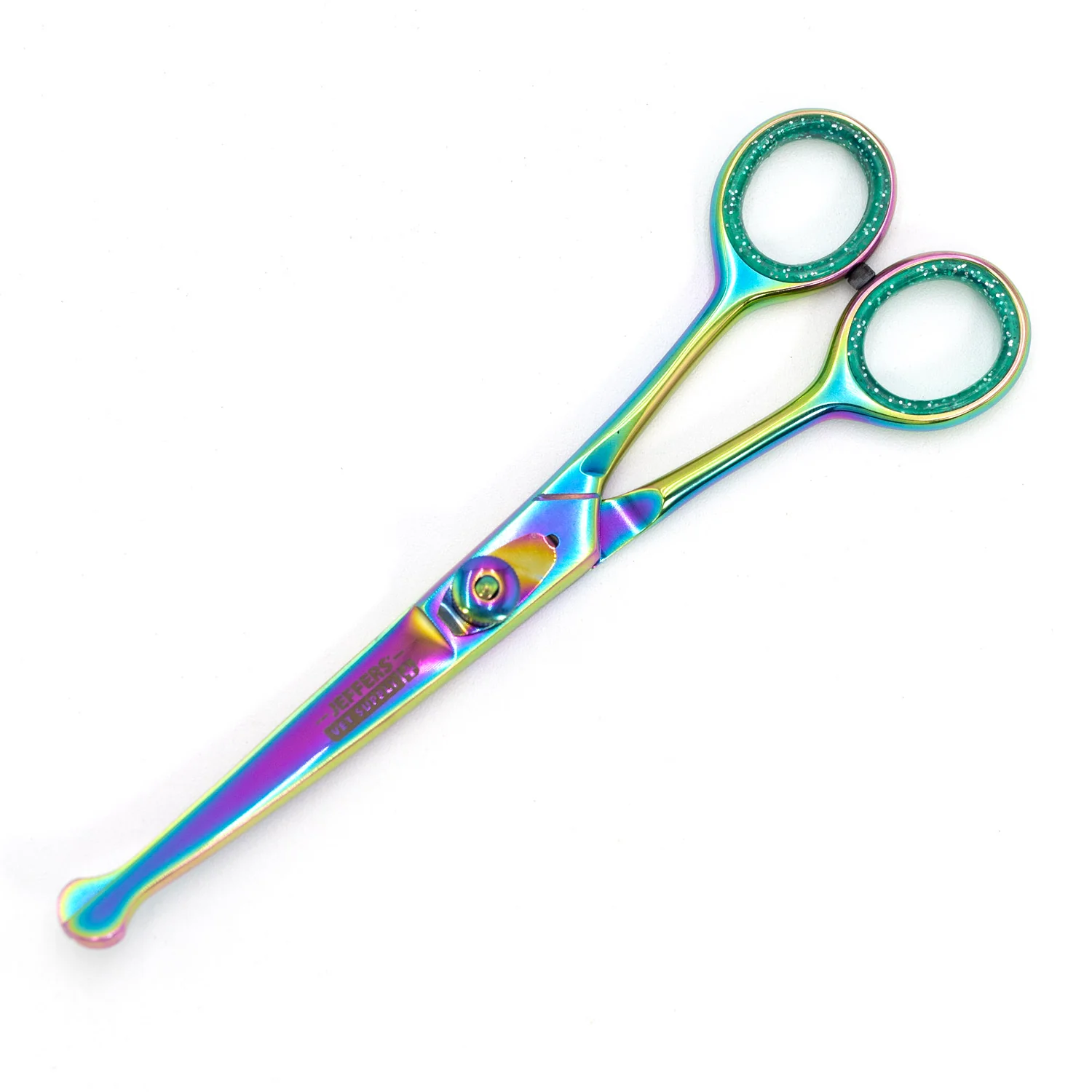Jeffers Ball-Tip Curved Grooming Shear in Multicolored Stainless Steel, 6 1/2"