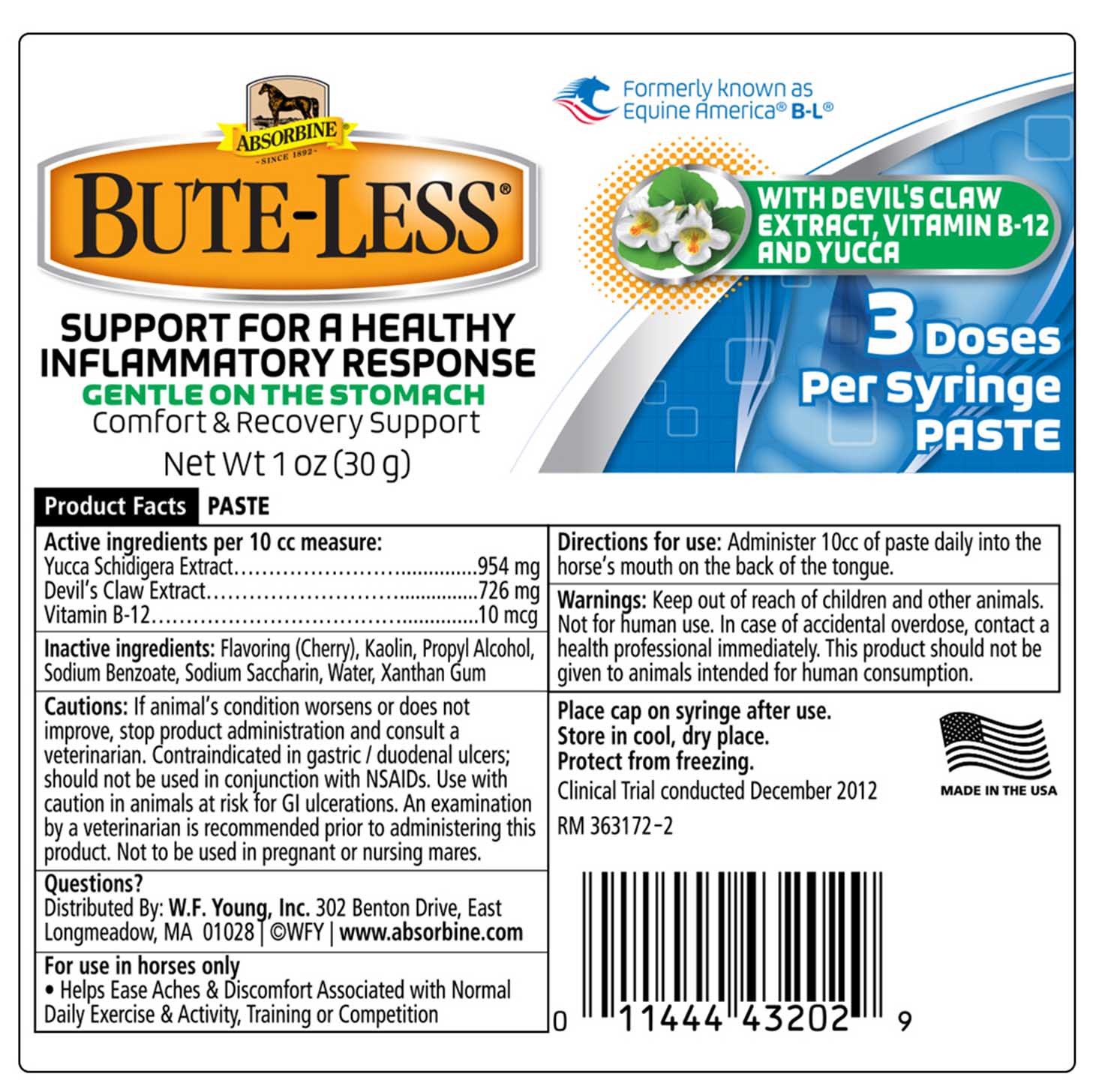 Absorbine BUTE-LESS® Natural Pain Relief Paste for Horses, 3 Dose Syringe - Image 2