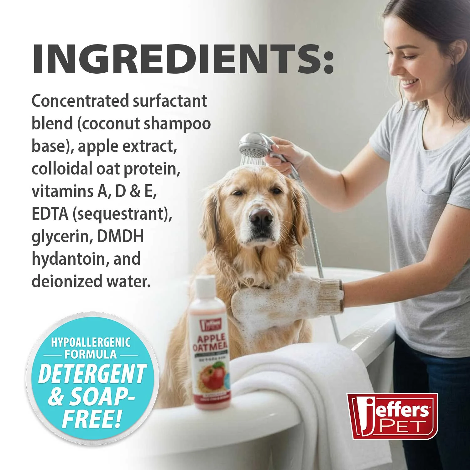 Jeffers Pet Apple Oatmeal All-Natural Hypoallergenic Dry Skin Shampoo for Dogs and Cats - Image 3