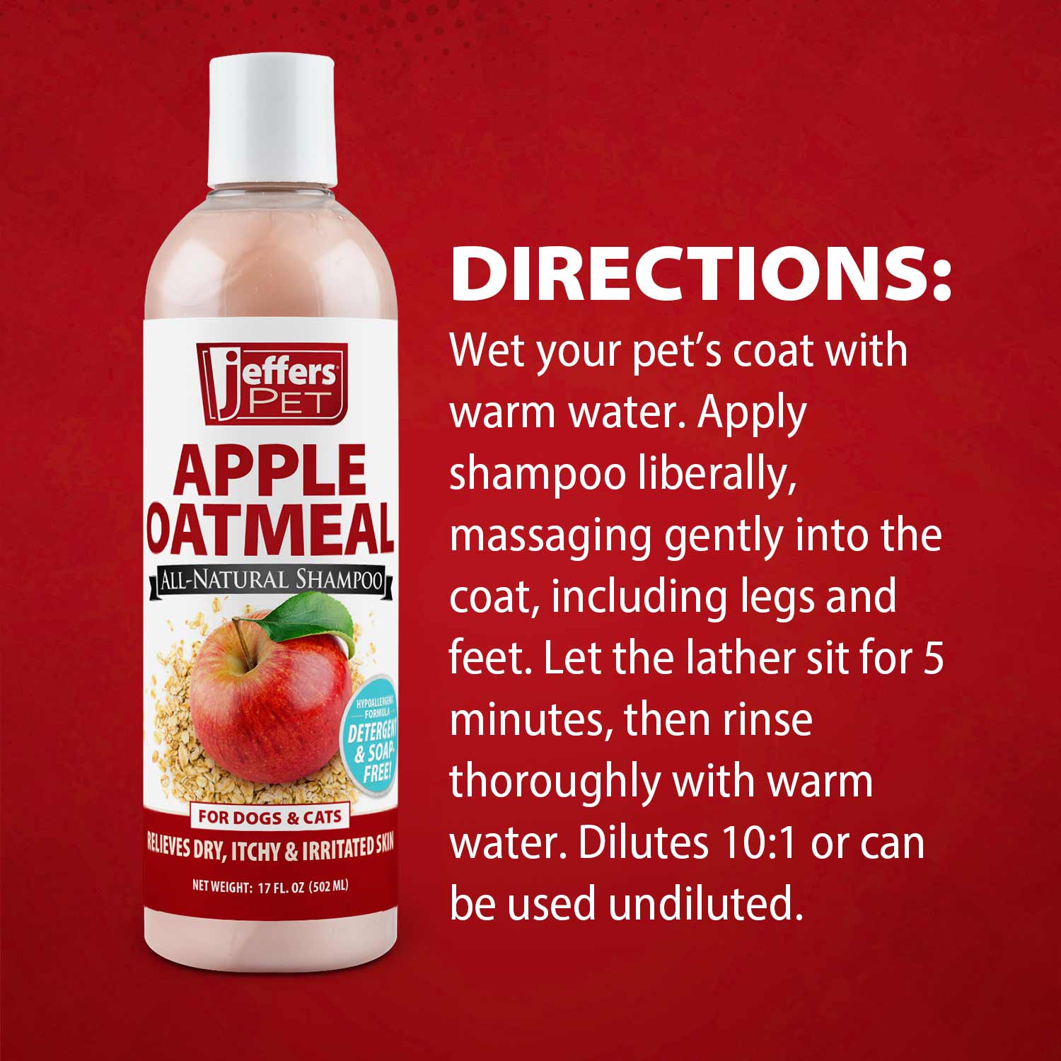 Jeffers Pet Apple Oatmeal All-Natural Hypoallergenic Dry Skin Shampoo for Dogs and Cats - Image 4