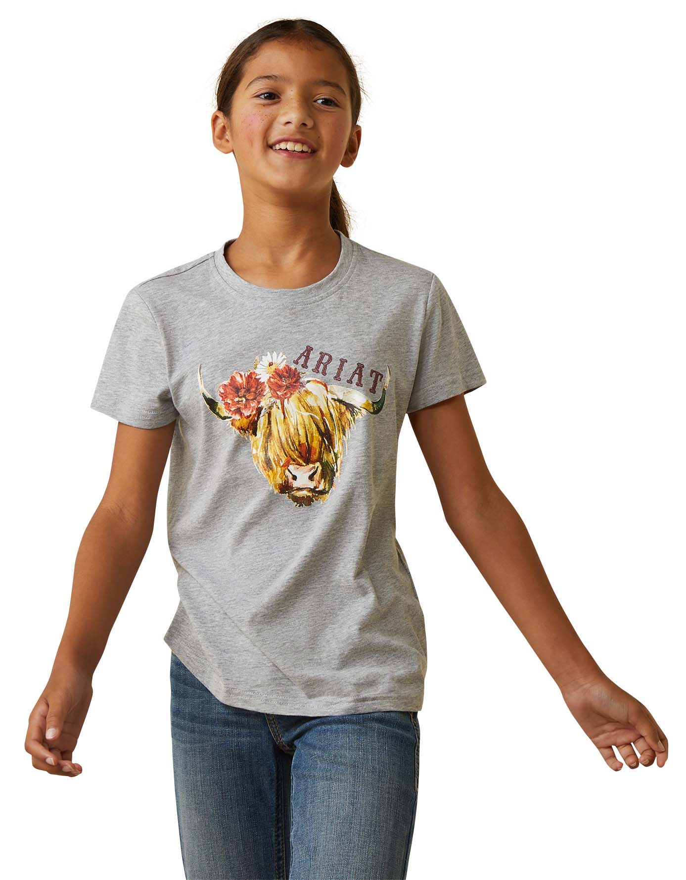 Ariat Girl's Highlander Rose T-Shirt, Heather Gray - Image 9