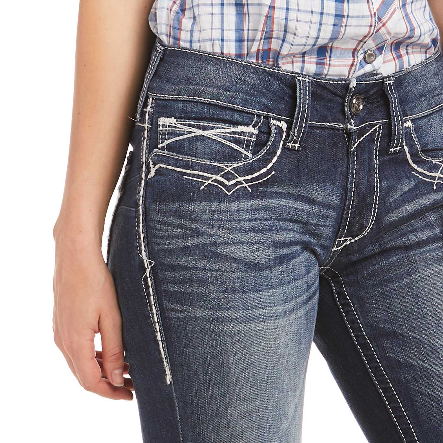 Ariat R.E.A.L. Mid Rise Boot Cut Jeans, Entwined Stitch - Image 2