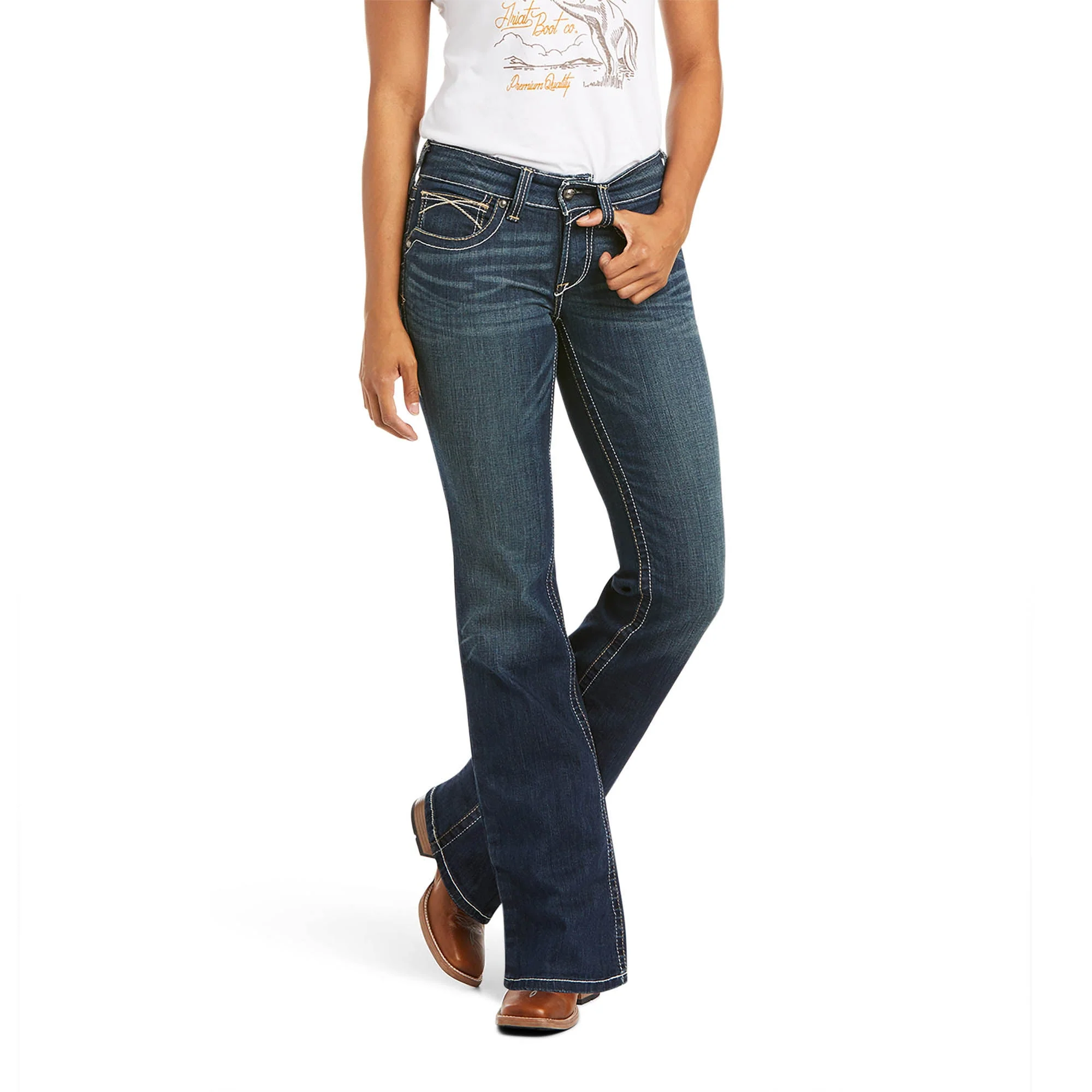 Ariat Women's Mid Rise Stretch Whipstitch Boot Cut Jeans