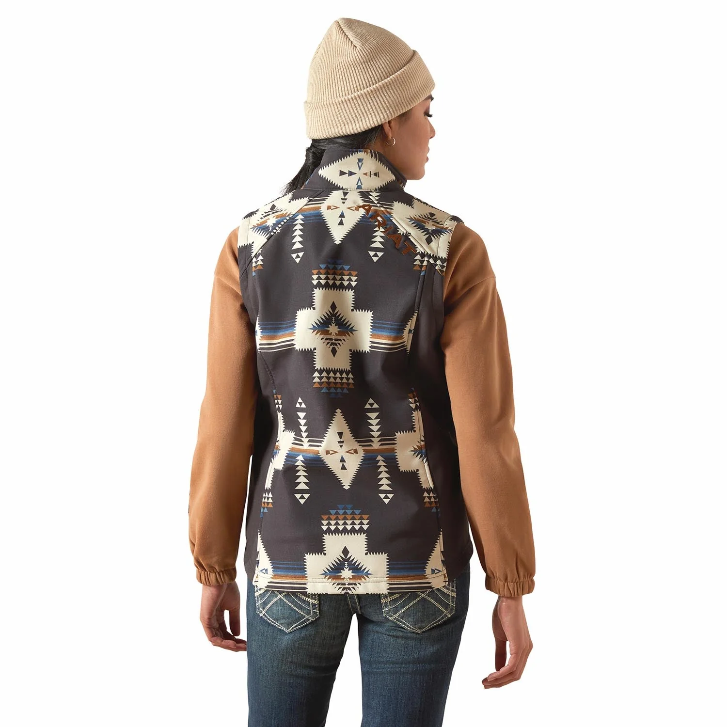 Ariat Womens Logo Softshell Western Print Vest – Durable Outdoor Layer with Zip Pockets - Image 2