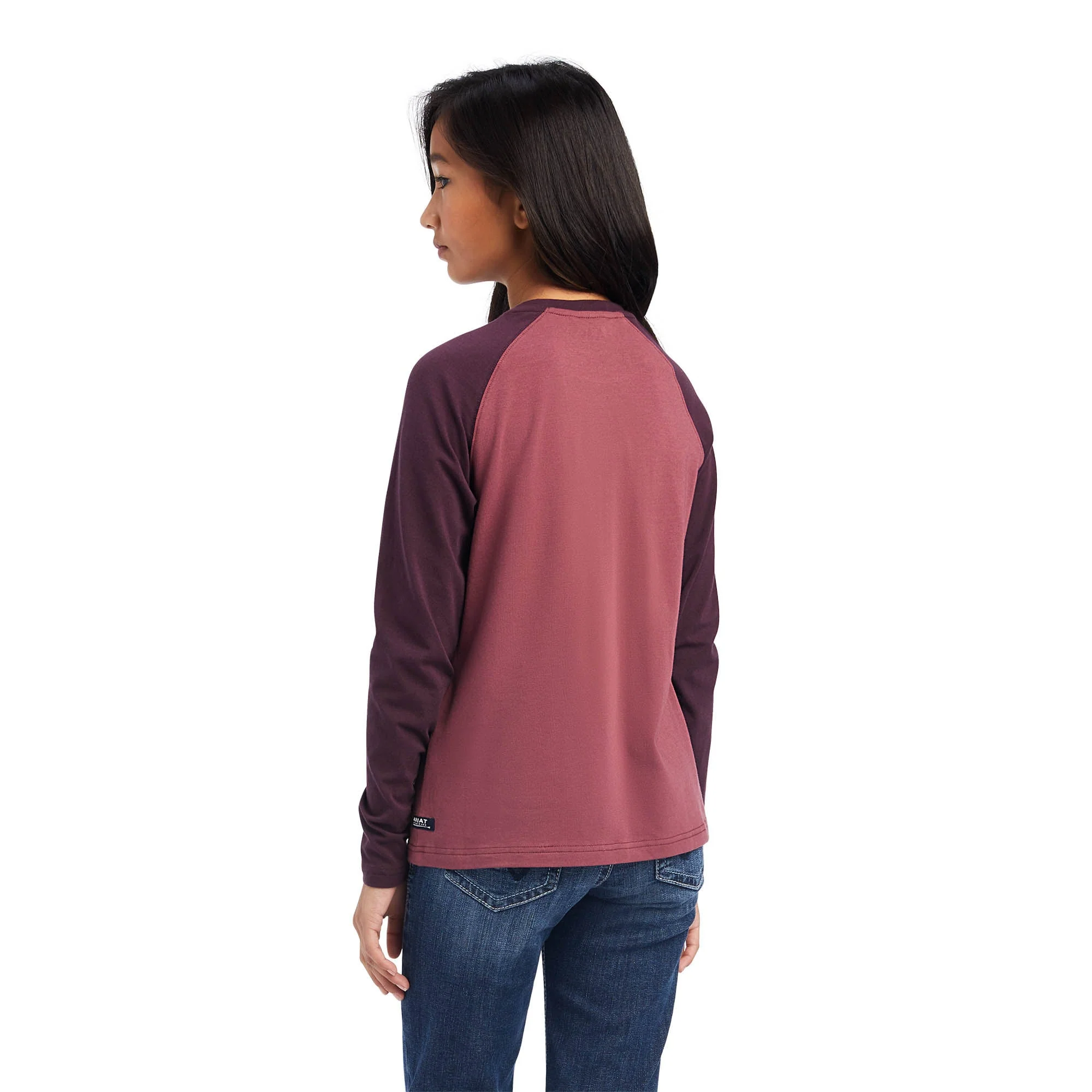 Ariat Girls Varsity Longsleeve T-Shirt, Mulberry/Rose - Image 2