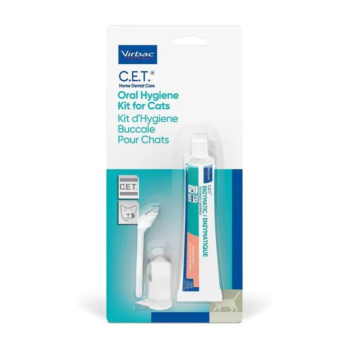 C.E.T. Cat Oral Kit with Fingerbrush & Mini-Toothbrush, Seafood Flavored Enzymatic Toothpaste, 70 g – Cat Dental Care & Tartar Control