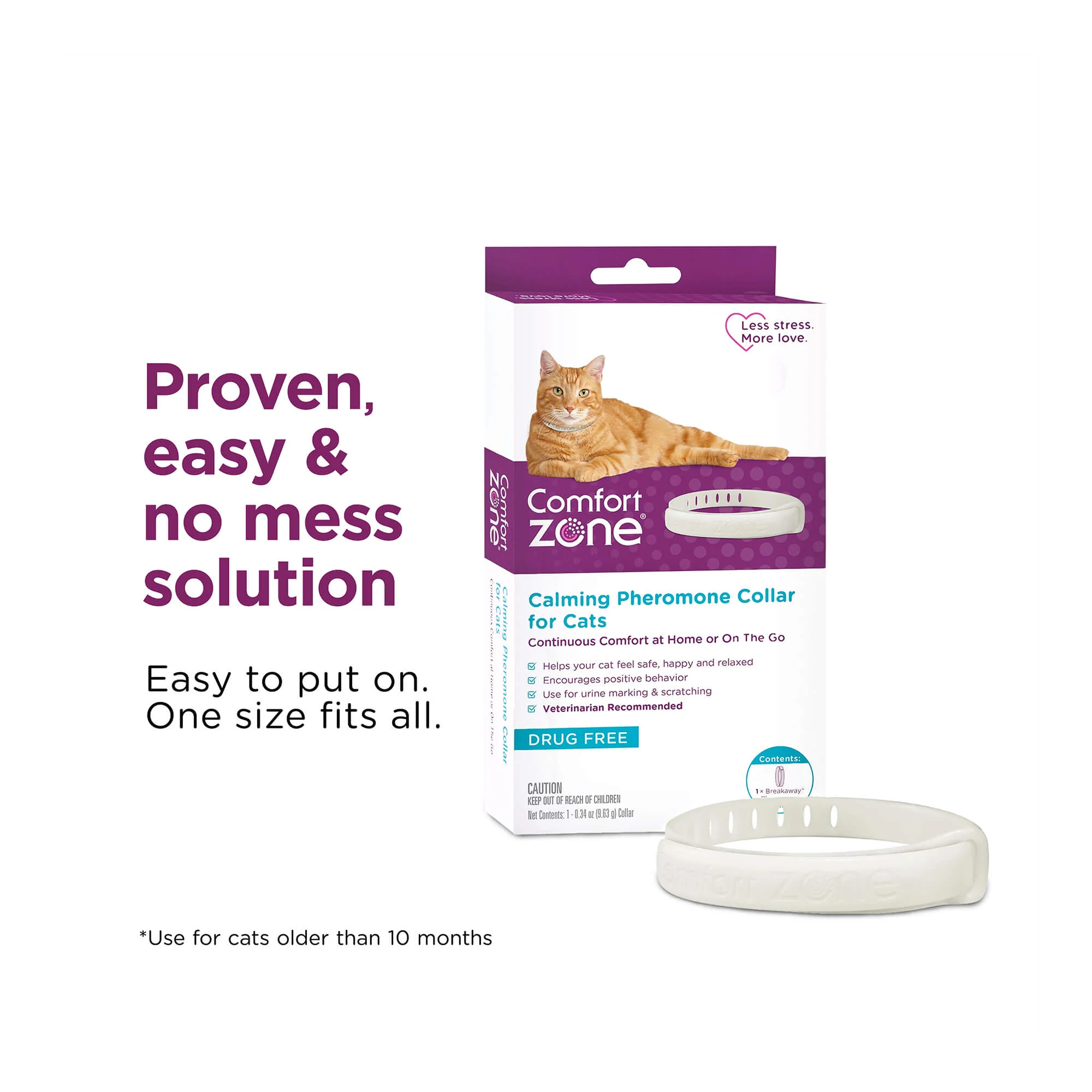 Comfort Zone Cat Calming Pheromone Collar, Anxiety & Stress Relief Aid, Breakaway Design, White - Image 12