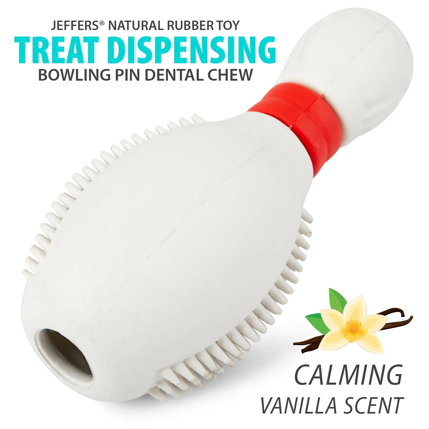 Jeffers Bowling Pin Natural Rubber Treat Dispensing Dental Chew Toy for Dogs - Image 2