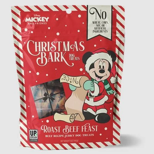 Disney Christmas Bark Jerky Dog Treats, 5 oz  Roast Beef, Turkey & Pineapple Flavors, Grain-Free, Healthy Soft Holiday Treats, Made in USA