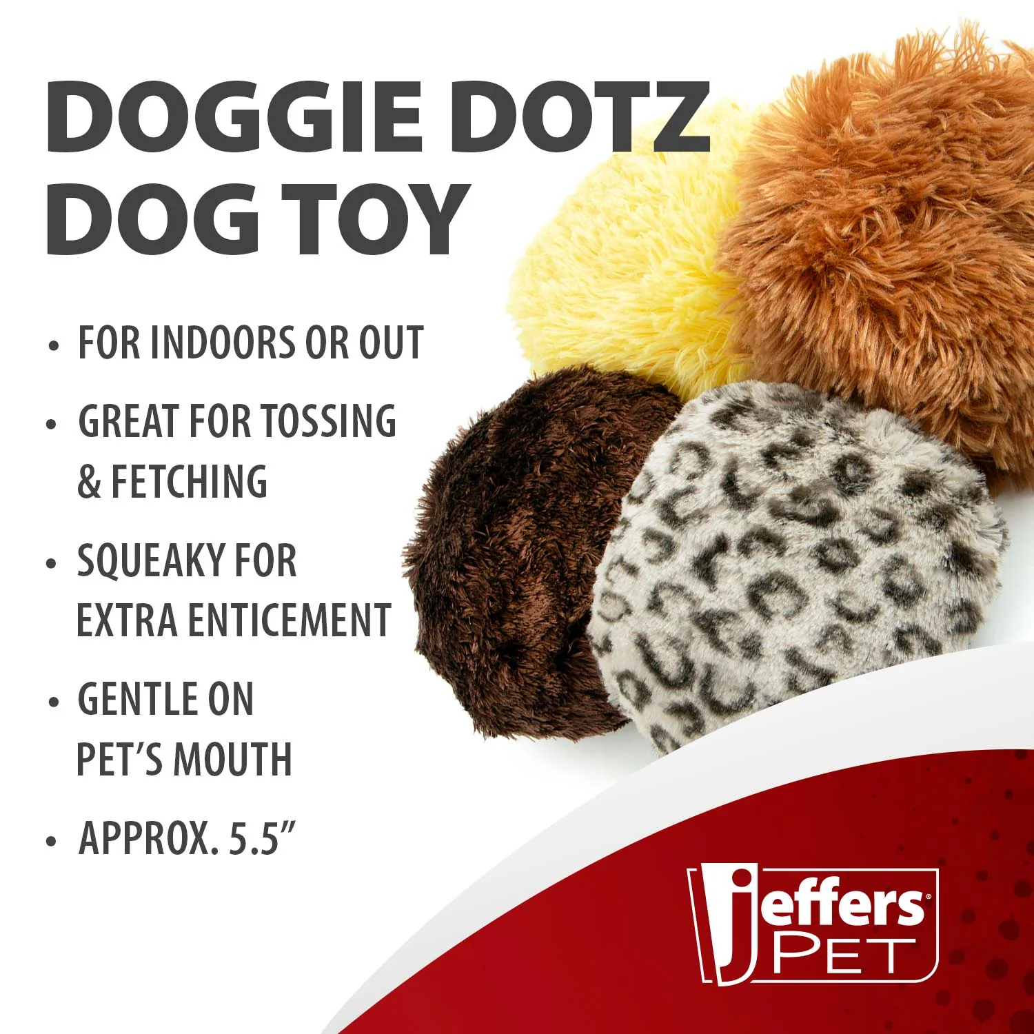 Jeffers 5" Doggie Dotz Plush Squeaker Dog Toy, Each - Image 2