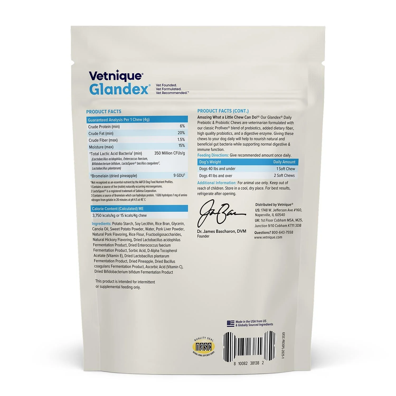 Glandex Daily Prebiotic & Probiotic Soft Chews for Dogs, Bacon Flavor - Image 2