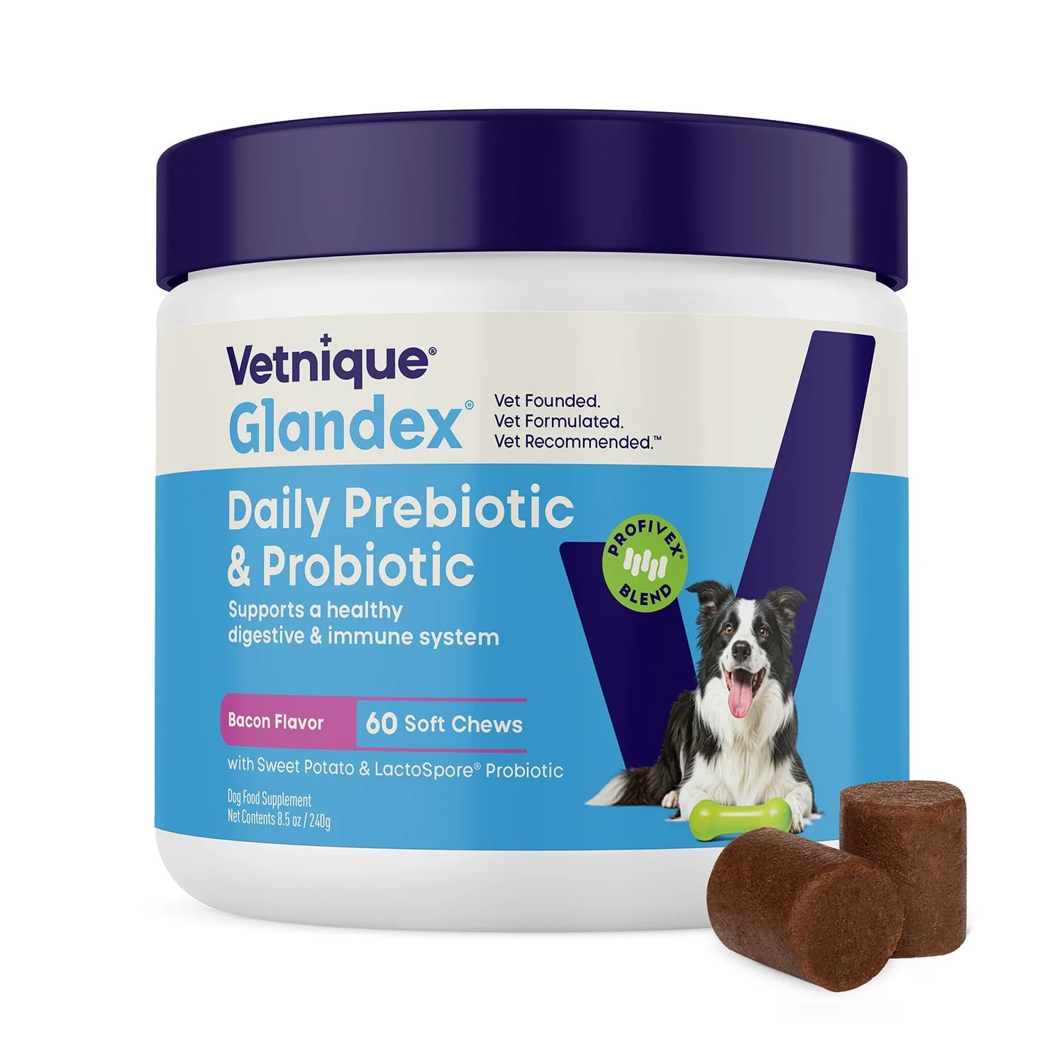 Glandex Daily Prebiotic & Probiotic Soft Chews for Dogs, Bacon Flavor - Image 3