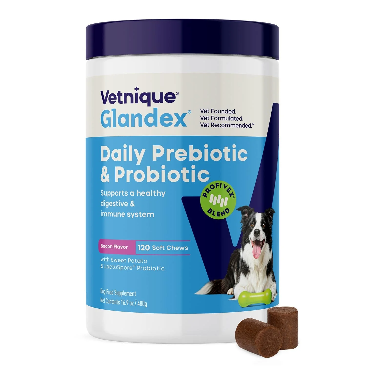Glandex Daily Prebiotic & Probiotic Soft Chews for Dogs, Bacon Flavor - Image 5