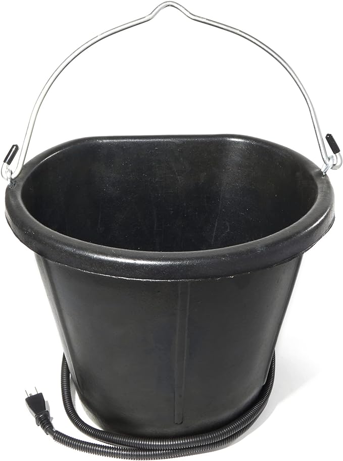 Heated Flat-Back Rubber Bucket for Livestock
