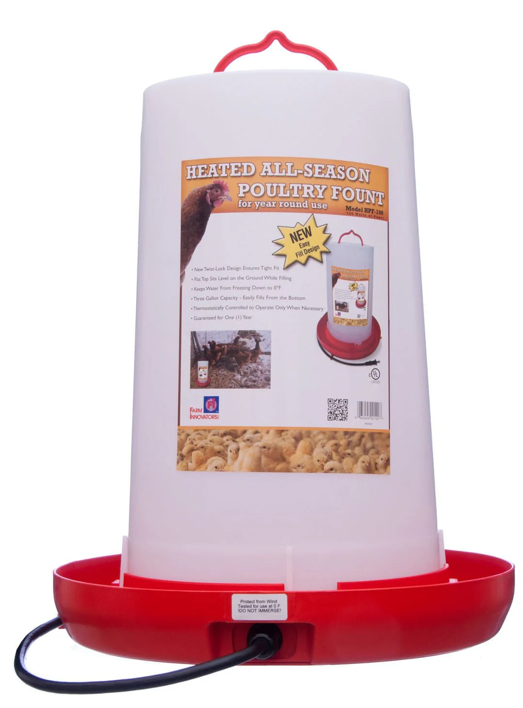 Farm Innovaters Heated Chicken Waterer, 3 Gallon