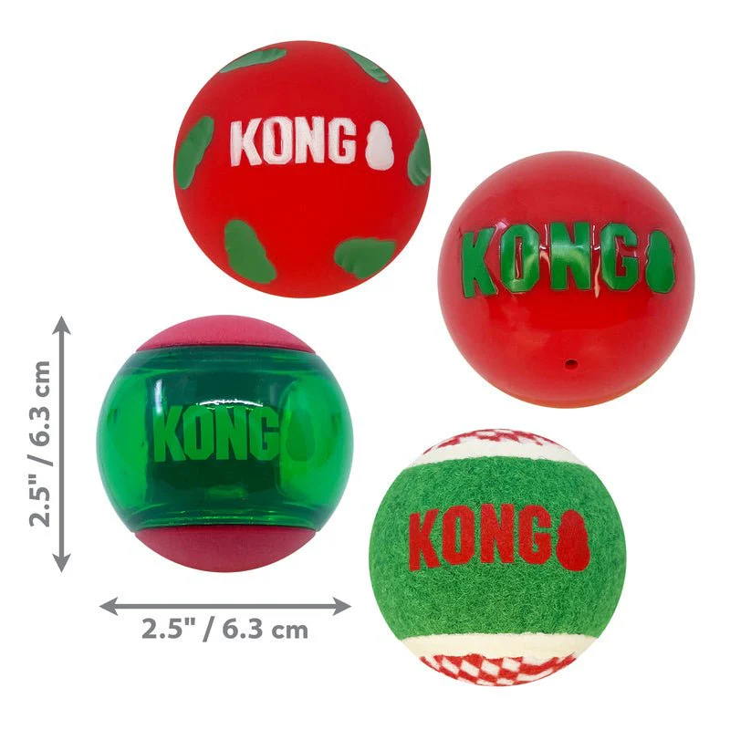 KONG Holiday Occasions Tennis Balls for Dogs, Medium, 4 Pack - Image 2