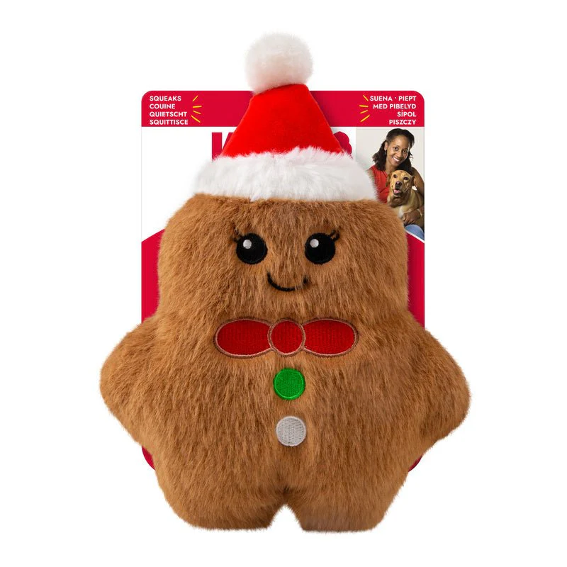 Kong Holiday Snuzzles Plush Gingerbread Dog Toy, Squeaks & Crinkles - Image 2