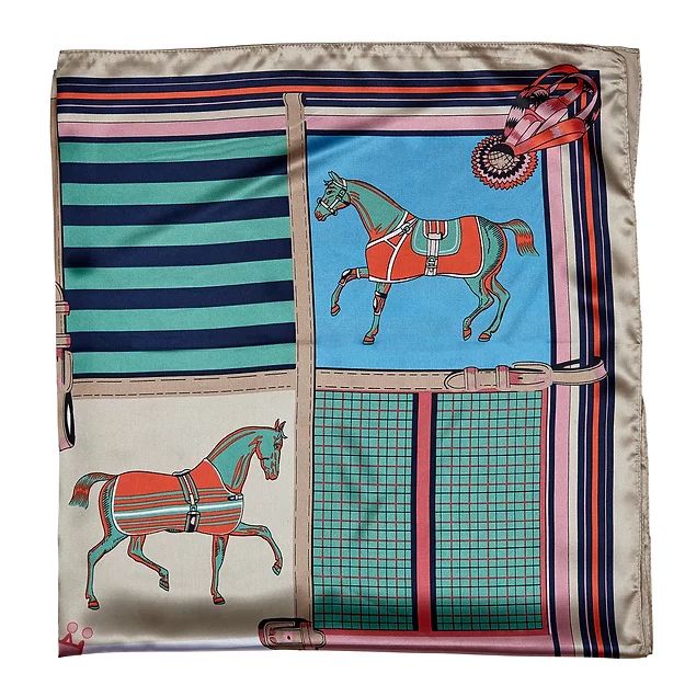 Horse in Blankets Silky Scarf, 36" x 36" - Image 2
