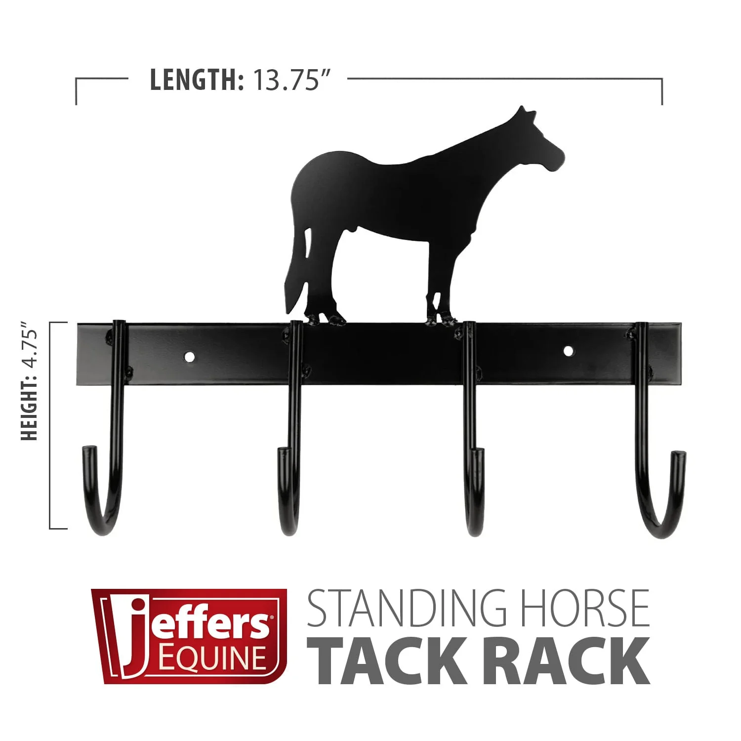 Jeffers Wall Mount 4-Hook Horse Tack Rack, Barrel Racer or Horse Silhouette