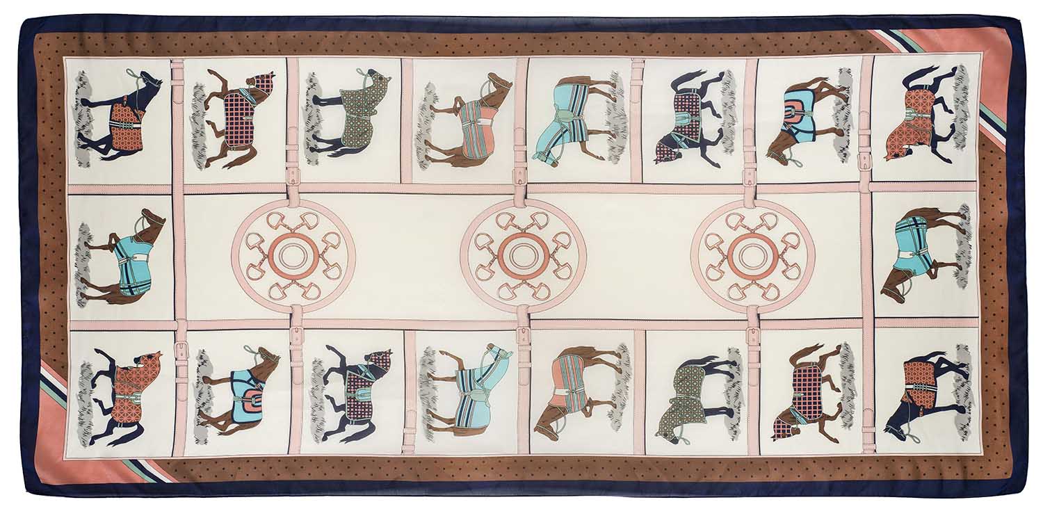 Horses in Blankets Silky Scarf, 35" x 70"