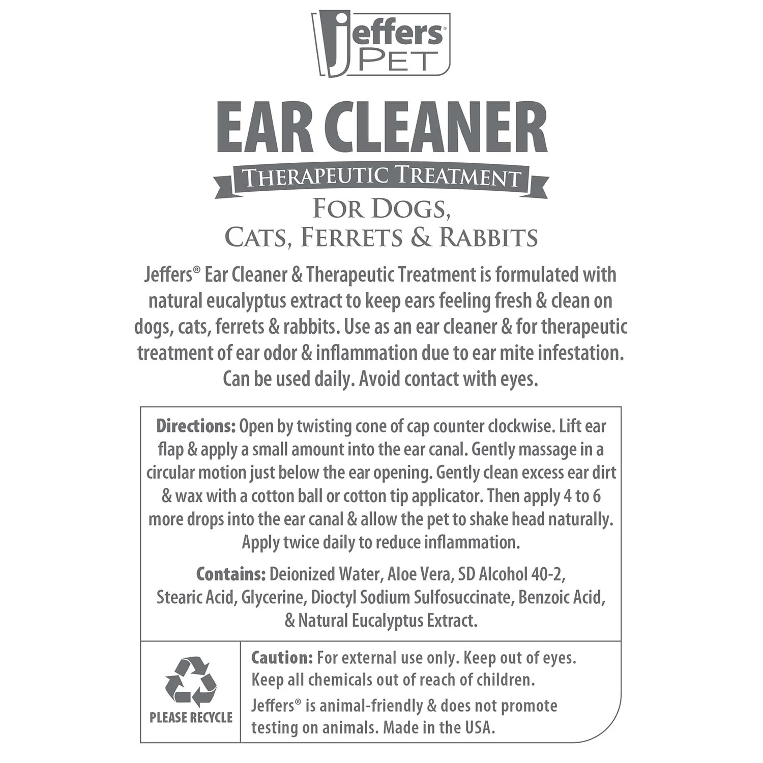 Jeffers Pet Ear Cleaner Solution for Dogs, Cats, Ferrets & Rabbits – Soothes, Cleans, and Deodorizes with Aloe Vera & Eucalyptus - Image 4