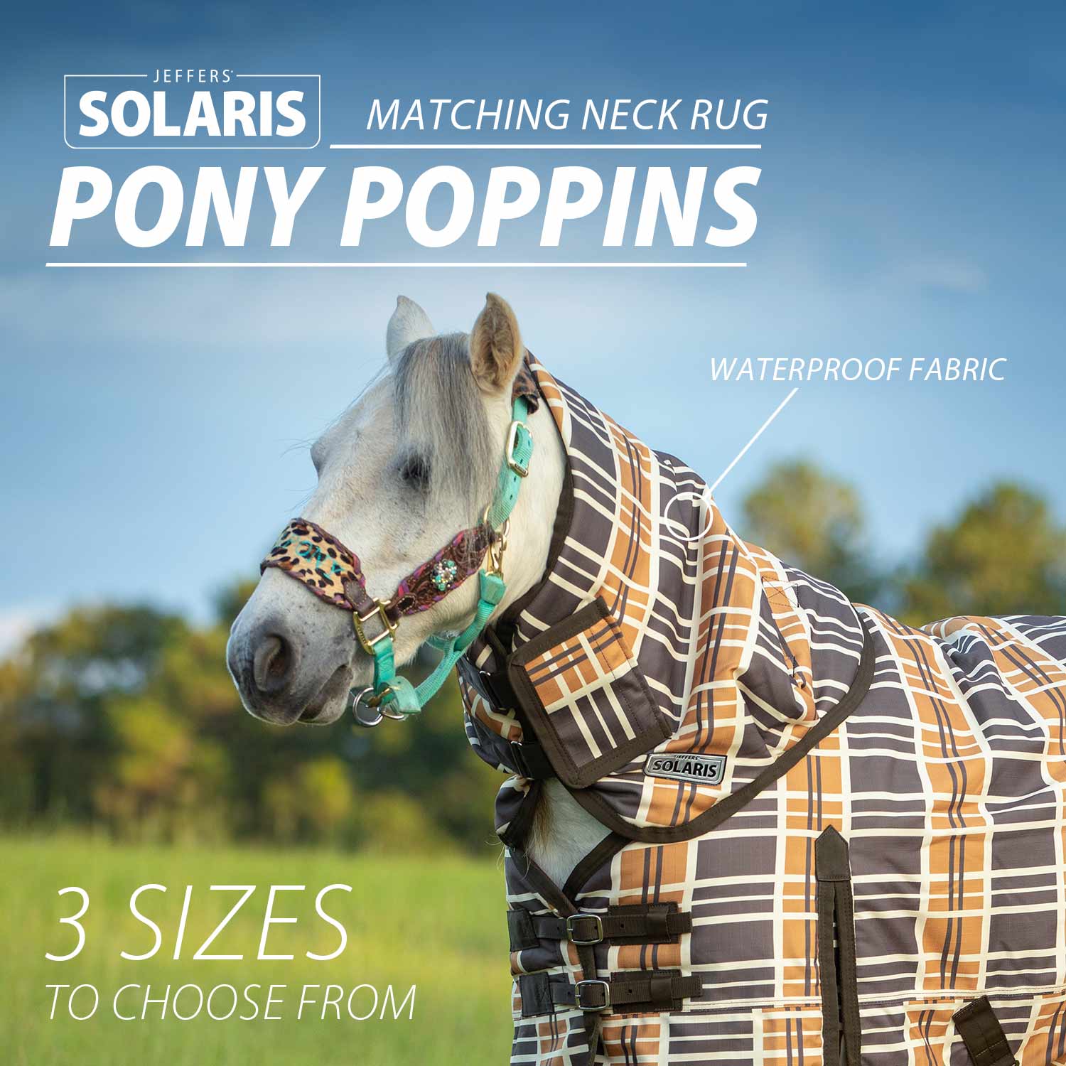 Jeffers Pony Poppins Solaris Horse Neck Rug, 1200 Denier / 240g Fill, Brown & Cream Plaid - Image 4
