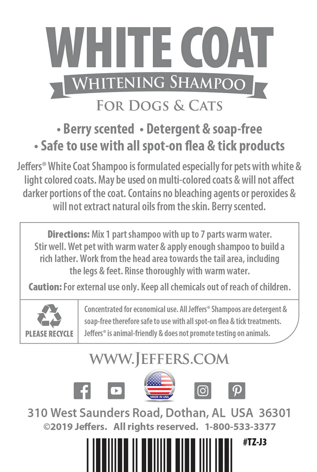 Jeffers Pet White Coat Whitening Dog & Cat Shampoo - Image 4
