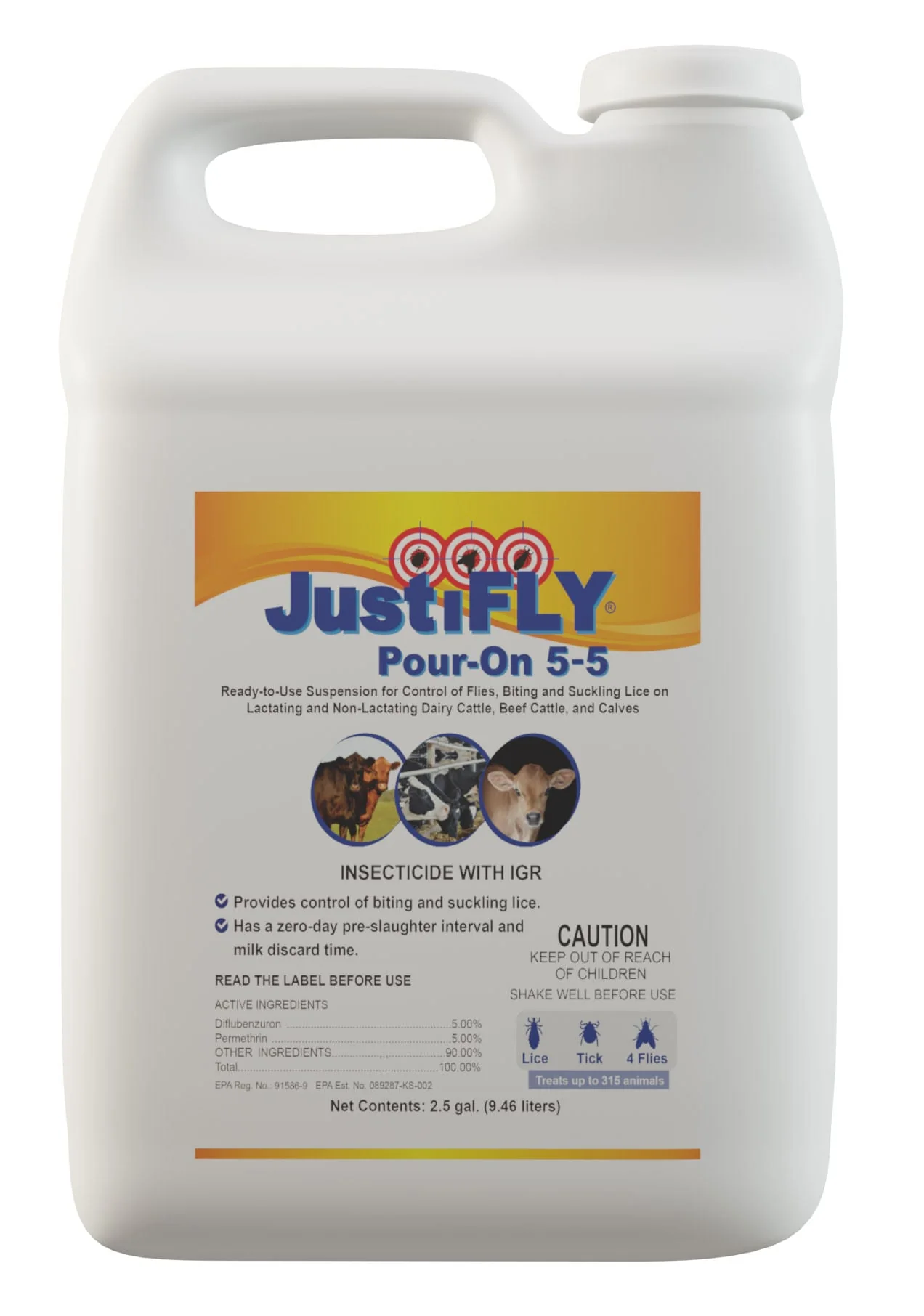JustiFly Pour-On 5/5 Suspension for Cattle – Ready-to-Use Pour-On Parasite Control