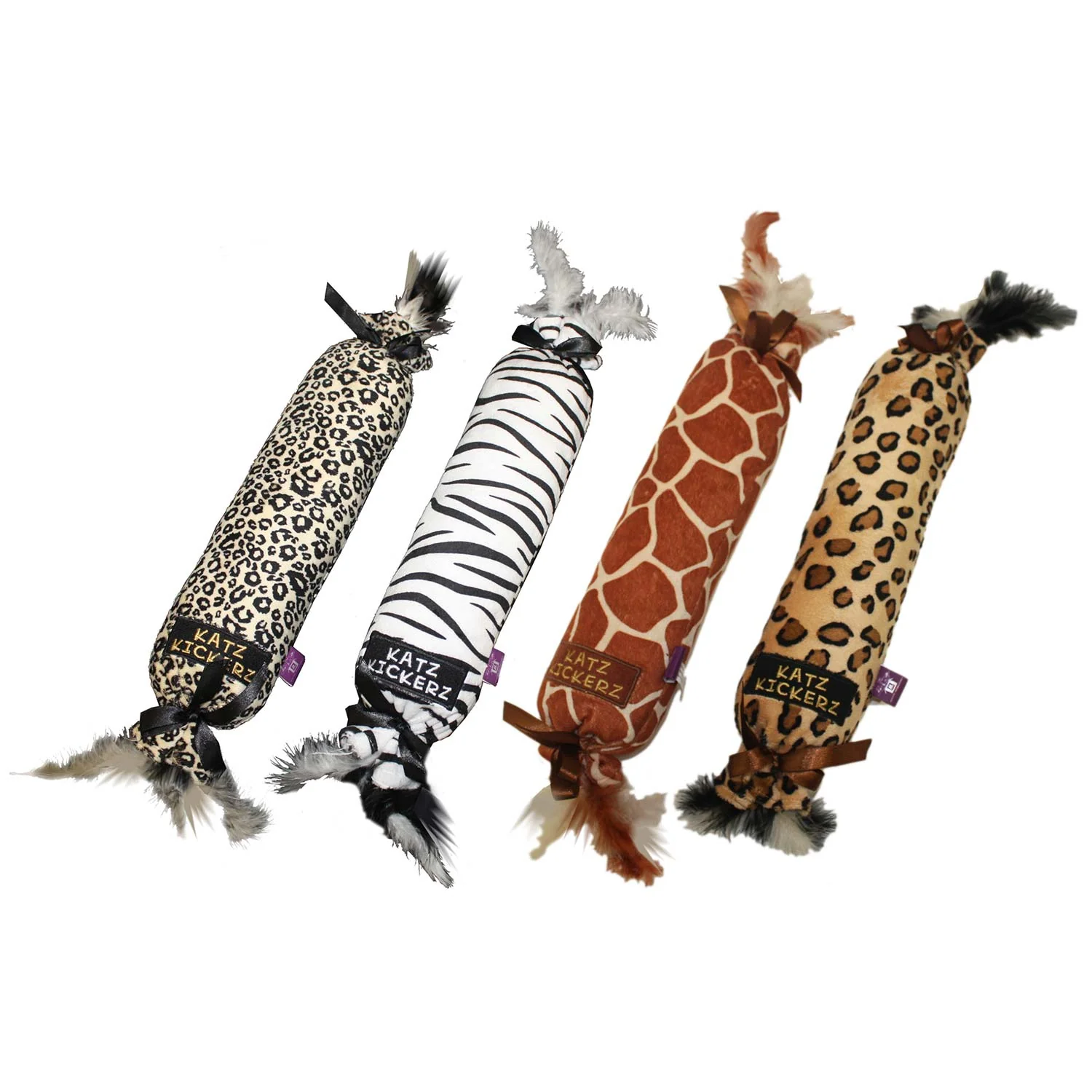 Katz Kuddlerz Safari Cat Toy – 17" Plush Catnip Toy with Feathers & Crinkle (Assorted Prints, 1 Count)