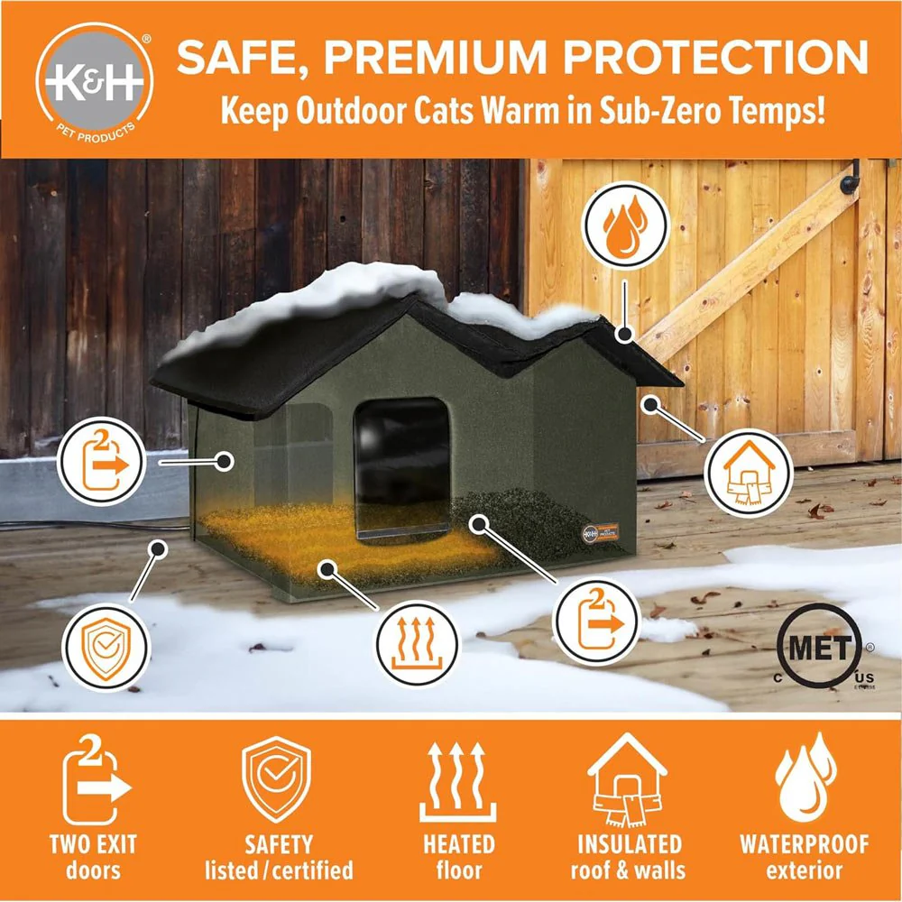 K&H Extra Wide Heated Outdoor Cat House – Insulated Kitty Shelter with Removable Heated Pad for Multiple Cats - Image 2