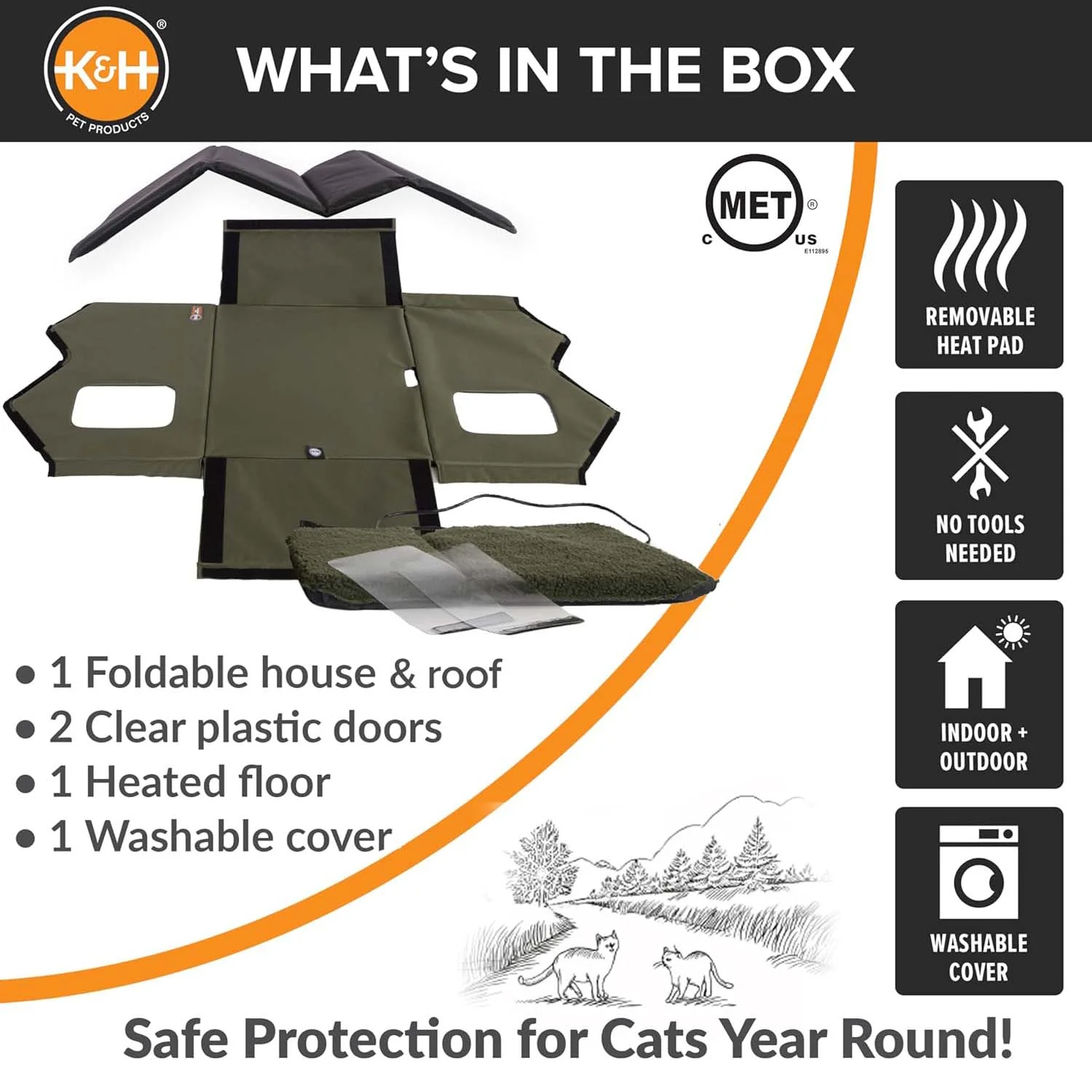 K&H Extra Wide Heated Outdoor Cat House – Insulated Kitty Shelter with Removable Heated Pad for Multiple Cats - Image 6