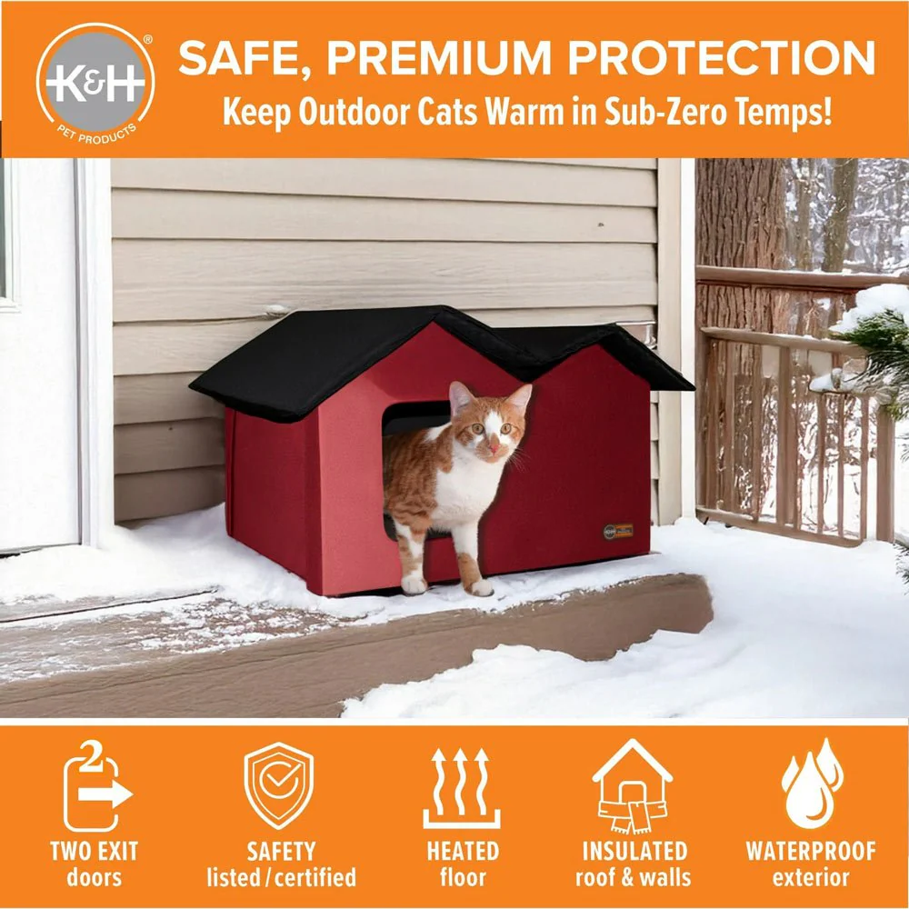K&H Extra Wide Heated Outdoor Cat House – Insulated Kitty Shelter with Removable Heated Pad for Multiple Cats - Image 8