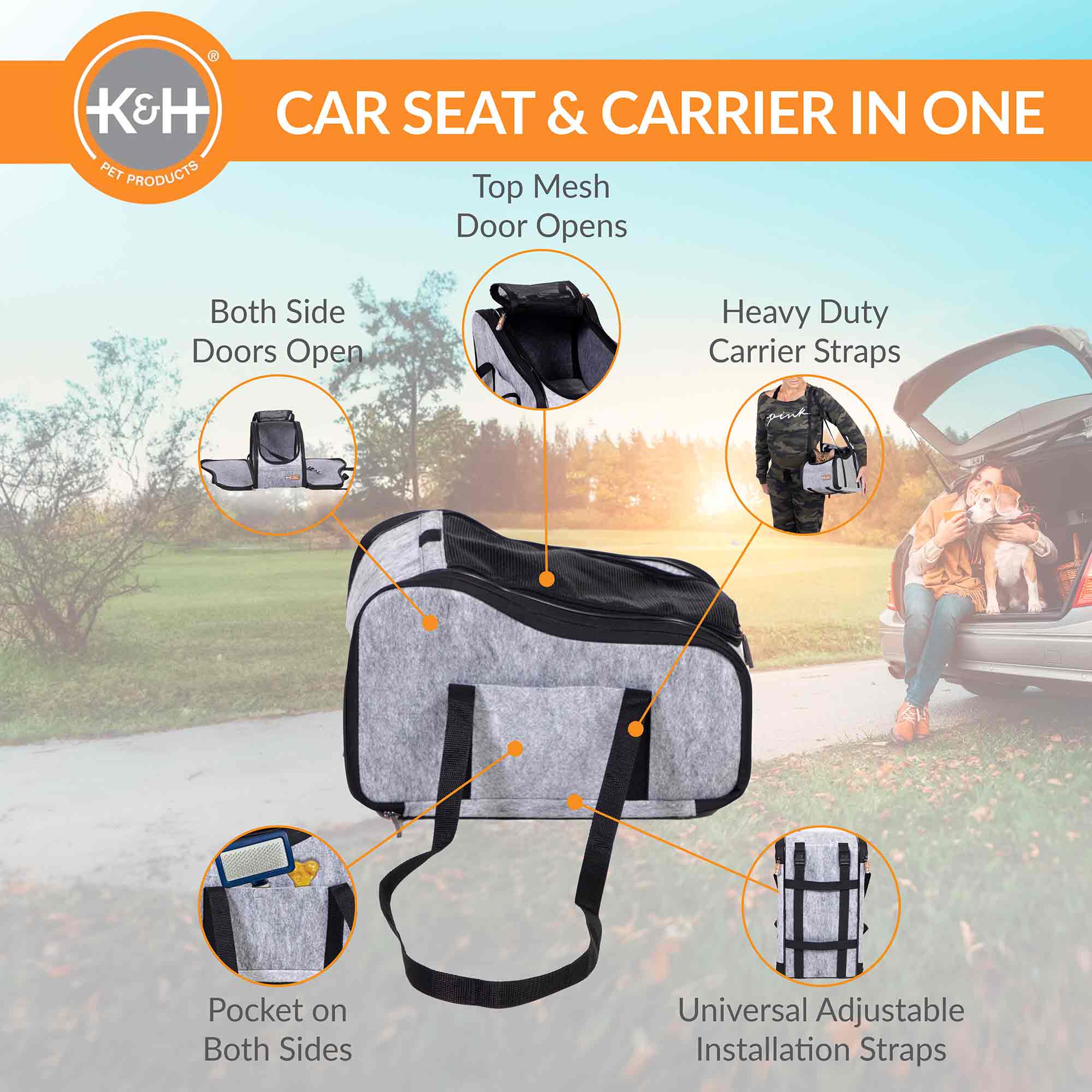 K&H Pet Products - Portable Pet Console Booster Dog Car Seat, Light Gray - Image 2