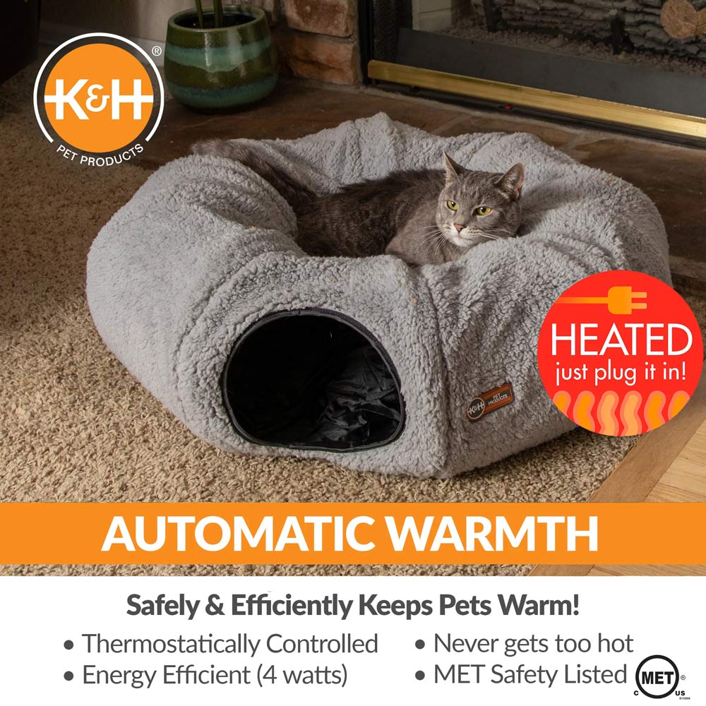K&H Thermo-Kitty Heated Cat Tunnel – Indoor Heated Cat Bed and Play Tunnel with Machine Washable Pillow - Image 3