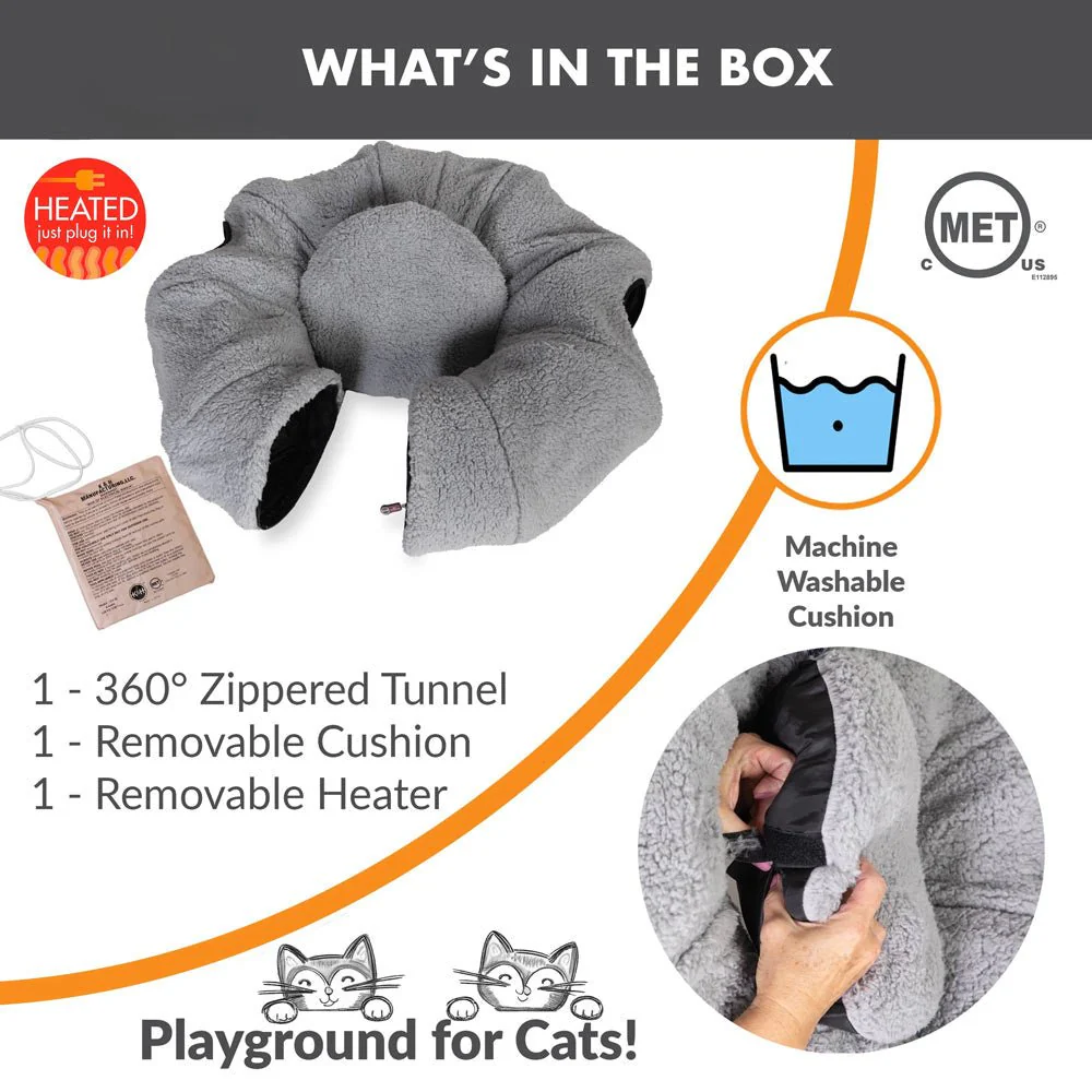 K&H Thermo-Kitty Heated Cat Tunnel – Indoor Heated Cat Bed and Play Tunnel with Machine Washable Pillow - Image 5