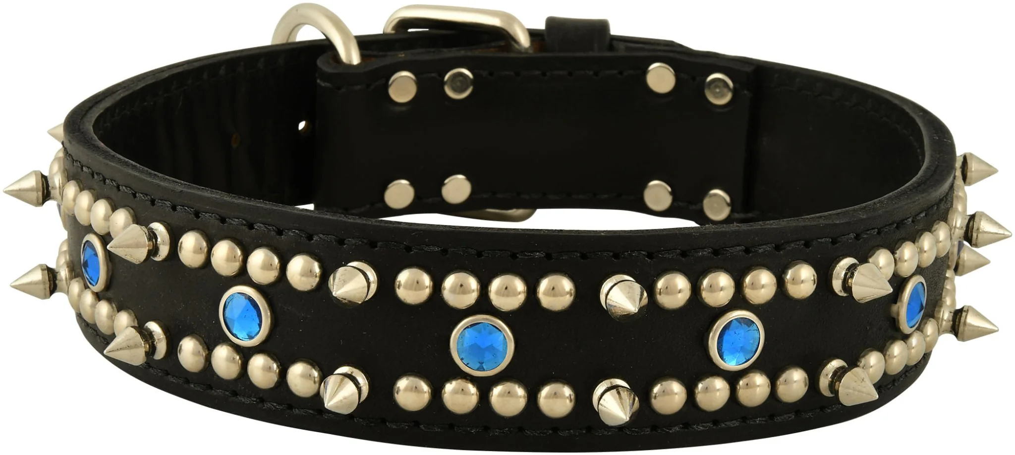 Latigo Protector Spiked, Studded & Blue Jeweled Collar