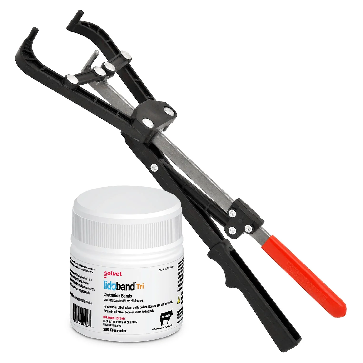 Tri-Band Bander Castration Kit with Lidoband Tri Pain-Relief Lidocaine Bands for Cattle - Image 2