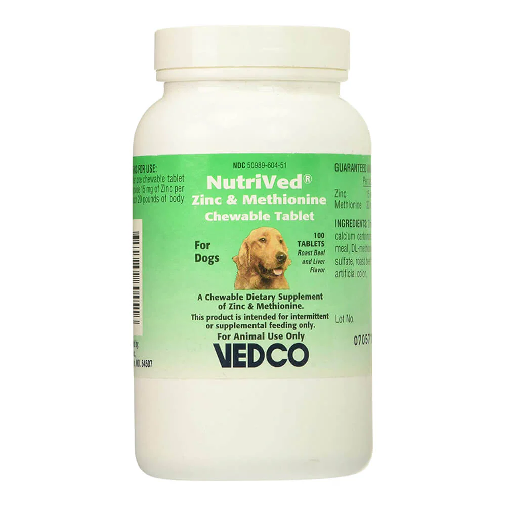 Nutrived Zinc & Methionine Chewable Tablets for Dogs, 15mg, 100ct