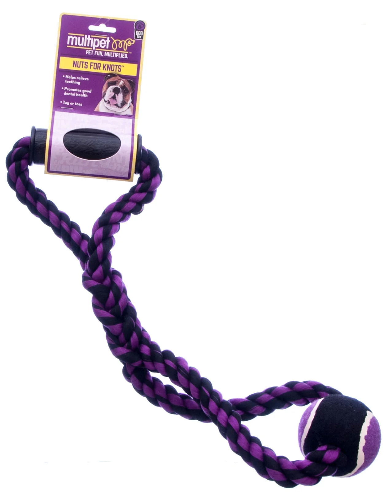 Nuts for Knots Rope Tug Dog Toy with Handle & Tennis Ball, Assorted - Image 4
