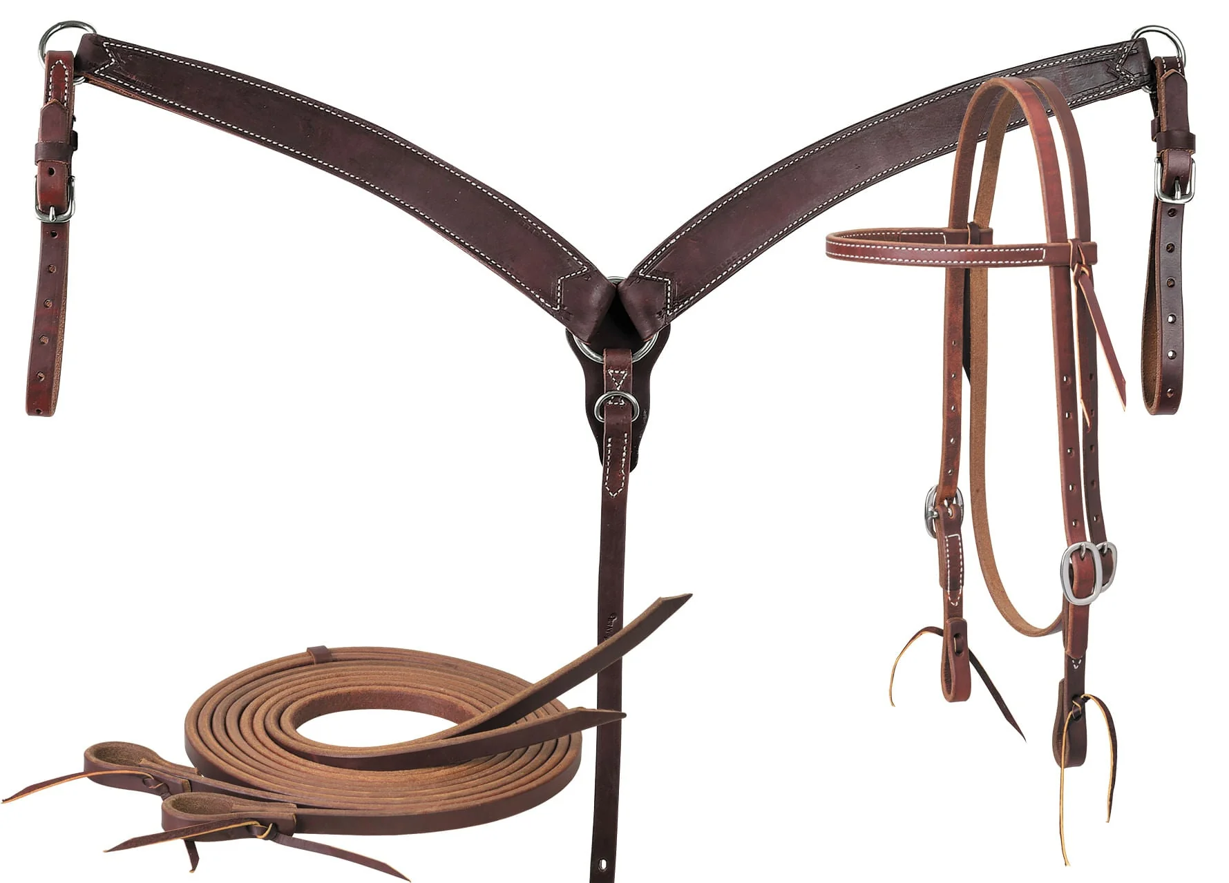 Oiled Harness Tack Set with Browband Headstall, Stainless Kit - Image 2