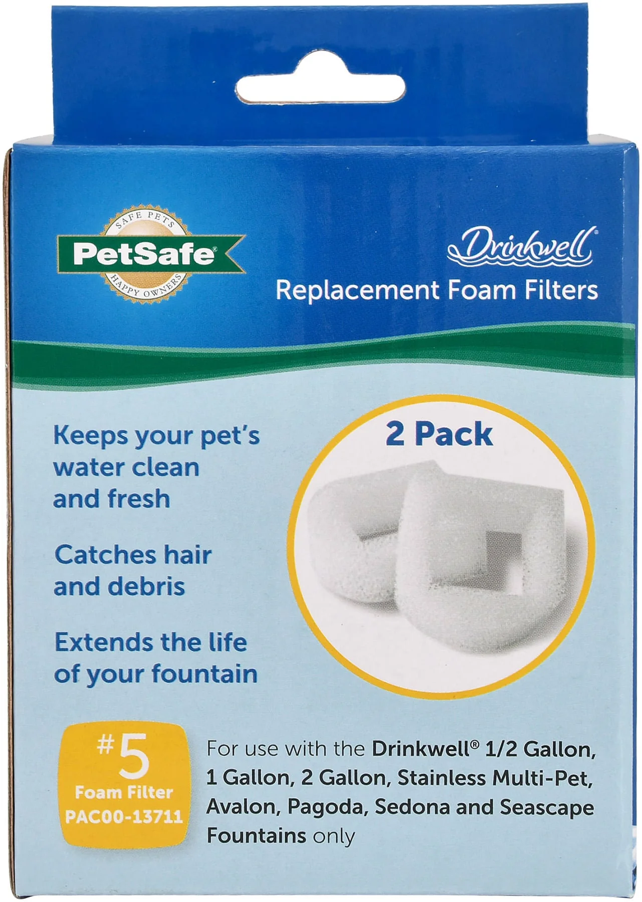 PetSafe Drinkwell Replacement Foam Filters for Select Pet Fountains, 2 Pack