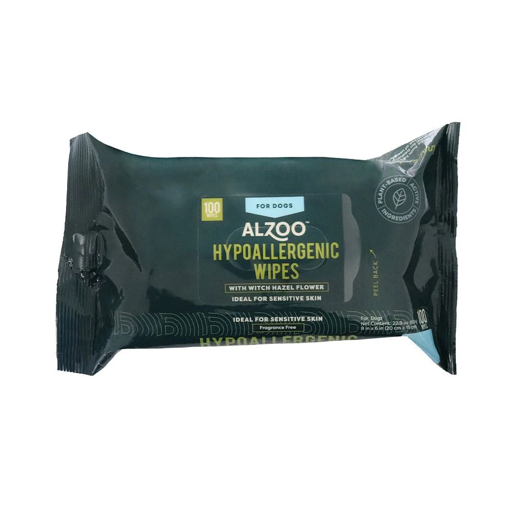 ALZOO Plant-Based Hypoallergenic Grooming Wipes for Dogs, 100 ct