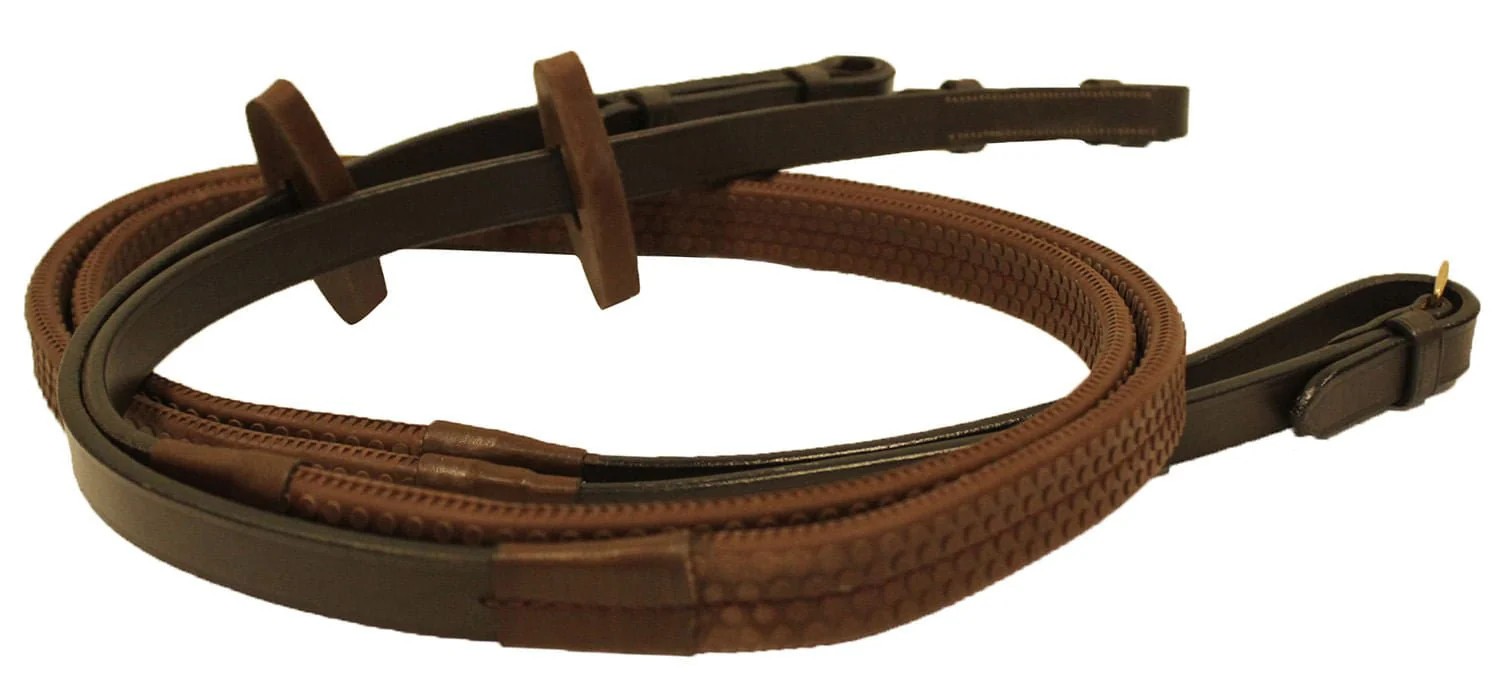 Rambo Micklem Rubber Reins, Dark Havana