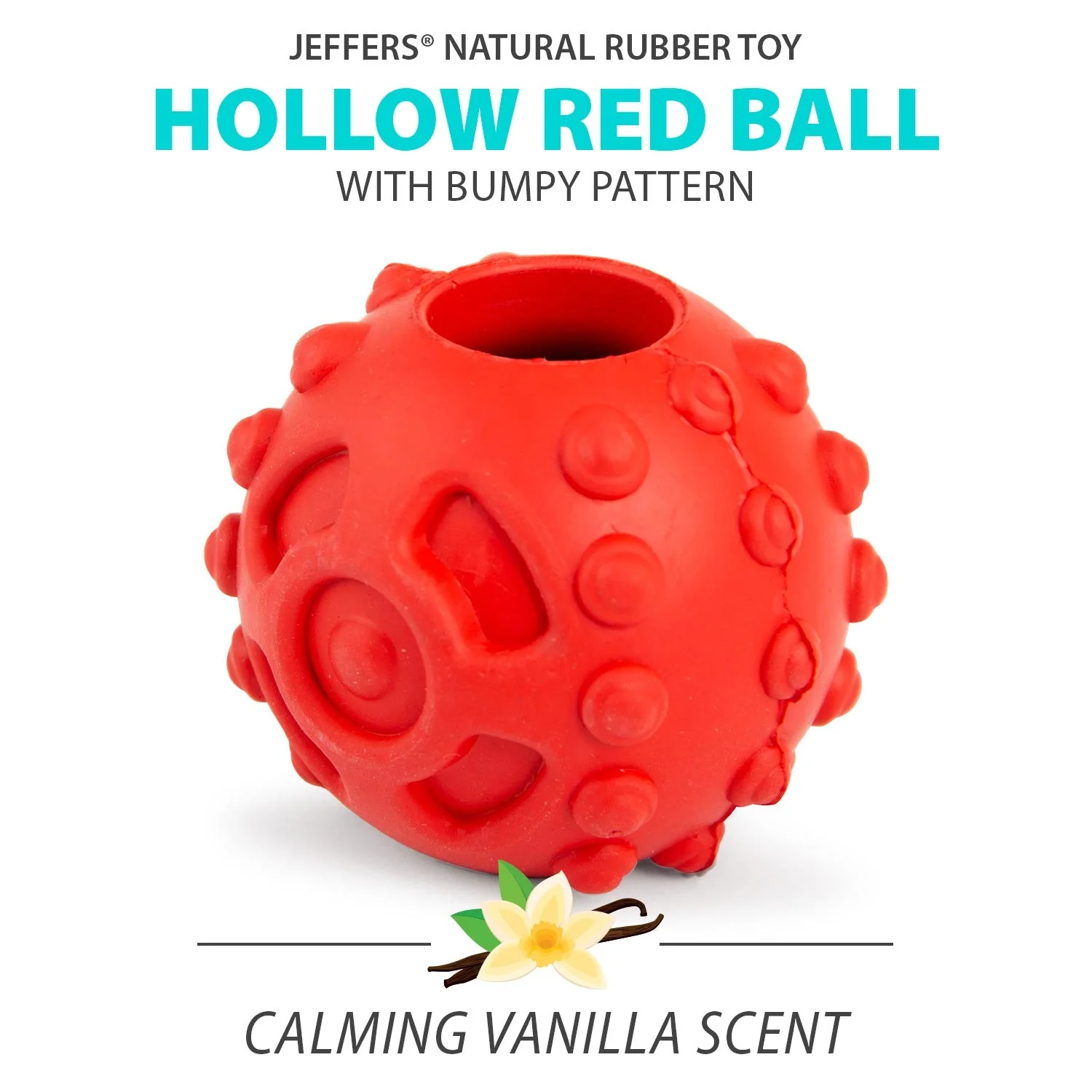 Jeffers Hollow Red Knobby Ball Natural Rubber Dental Treat Dispensing Dog Chew Toy - Image 2