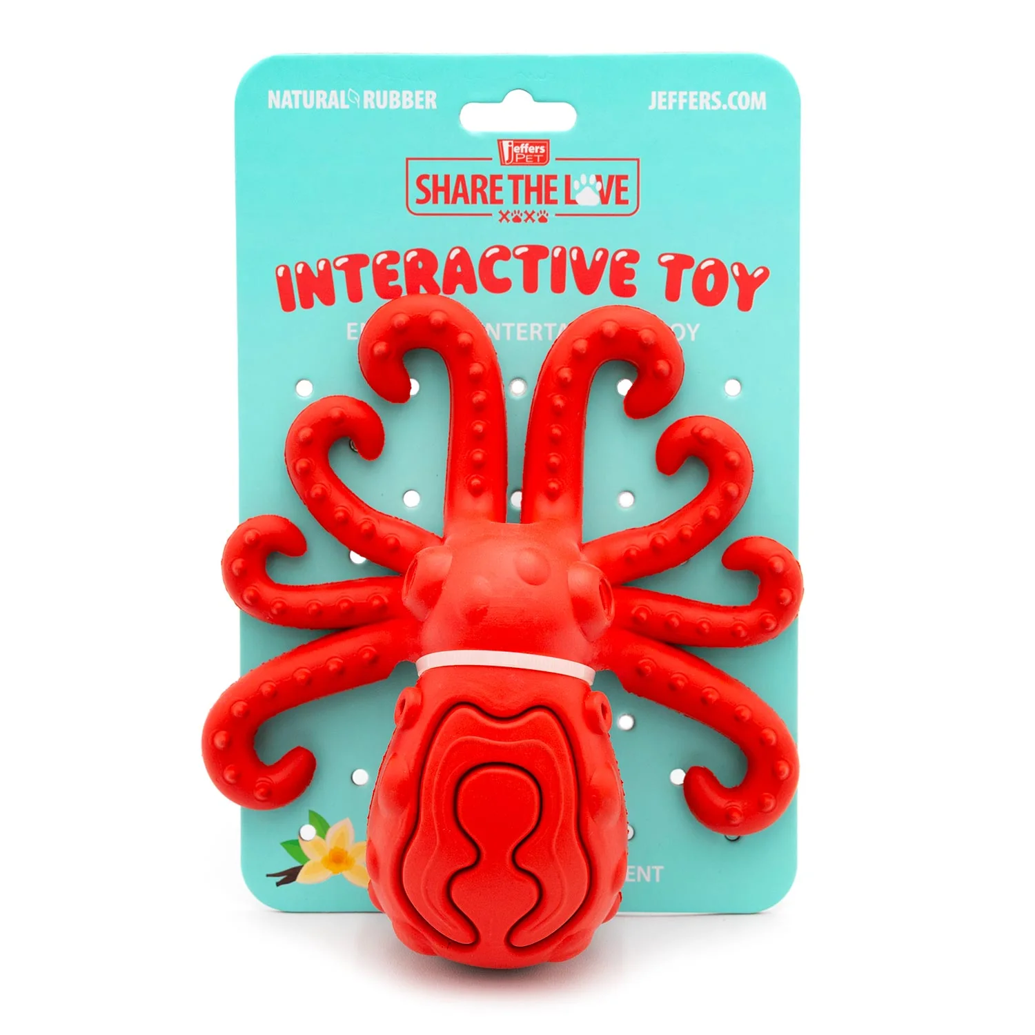Jeffers Red Octopus Natural Rubber Treat Dispensing Dental Dog Chew Toy - Image 2