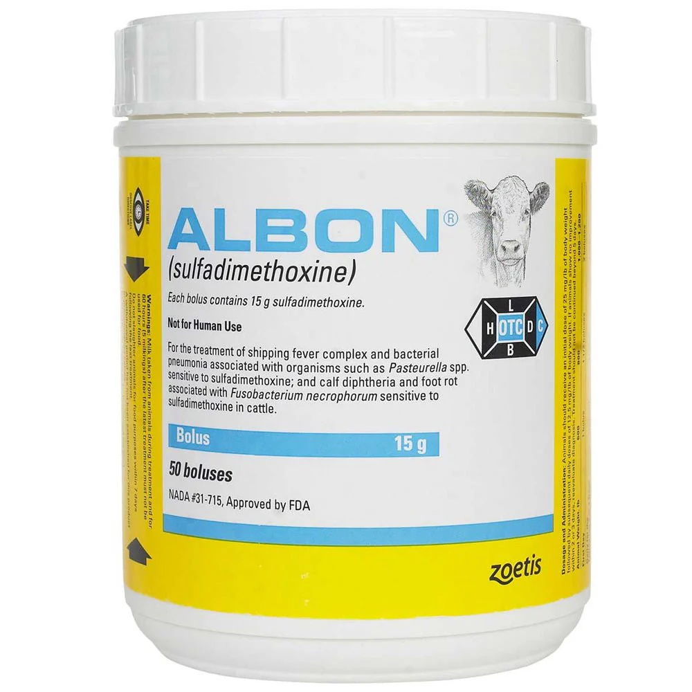 Rx Albon® (sulfadimethoxine) Bolus for Cattle – Treats Bacterial Pneumonia, Foot Rot & Shipping Fever
