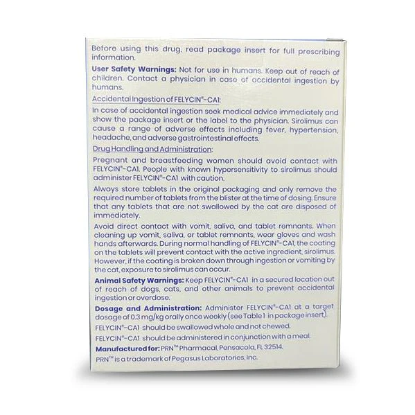Rx Felycin-CA1 (sirolimus delayed-release tablets) for Cats, 12 ct - Image 2