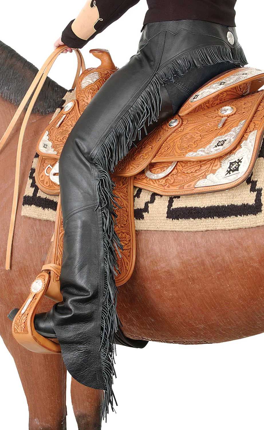 Smooth Leather Chaps with Fringe - Image 2