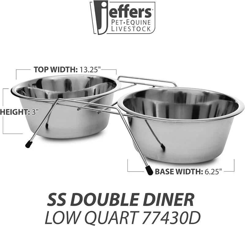 Jeffers Low Profile Stainless Steel Double Diner Pet Bowls - Image 3